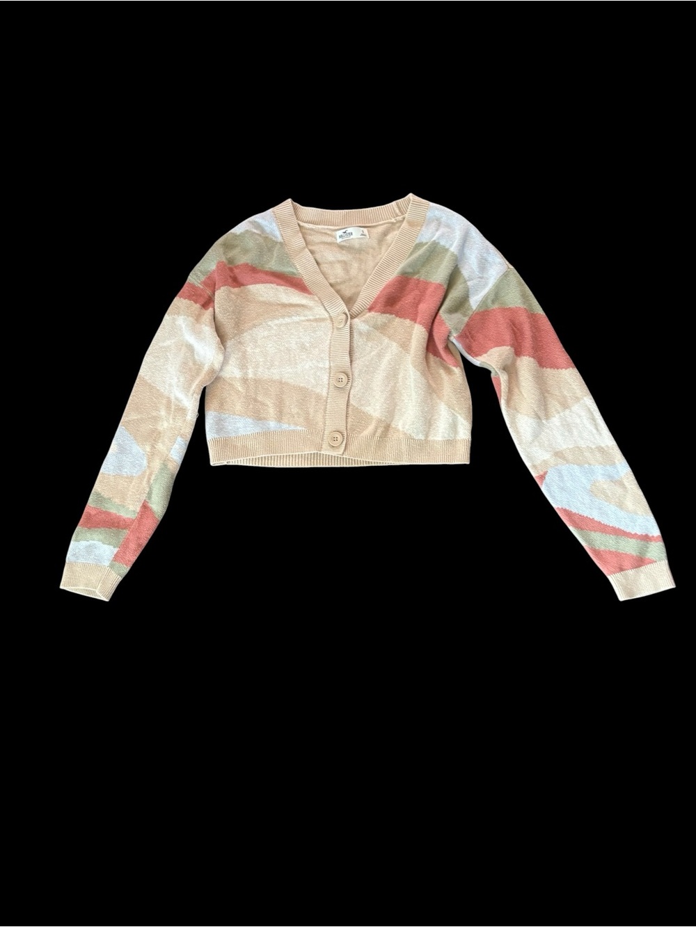 Hollister Cropped Striped Button Cardigan - Beige, Coral, Sage, Powder Blue